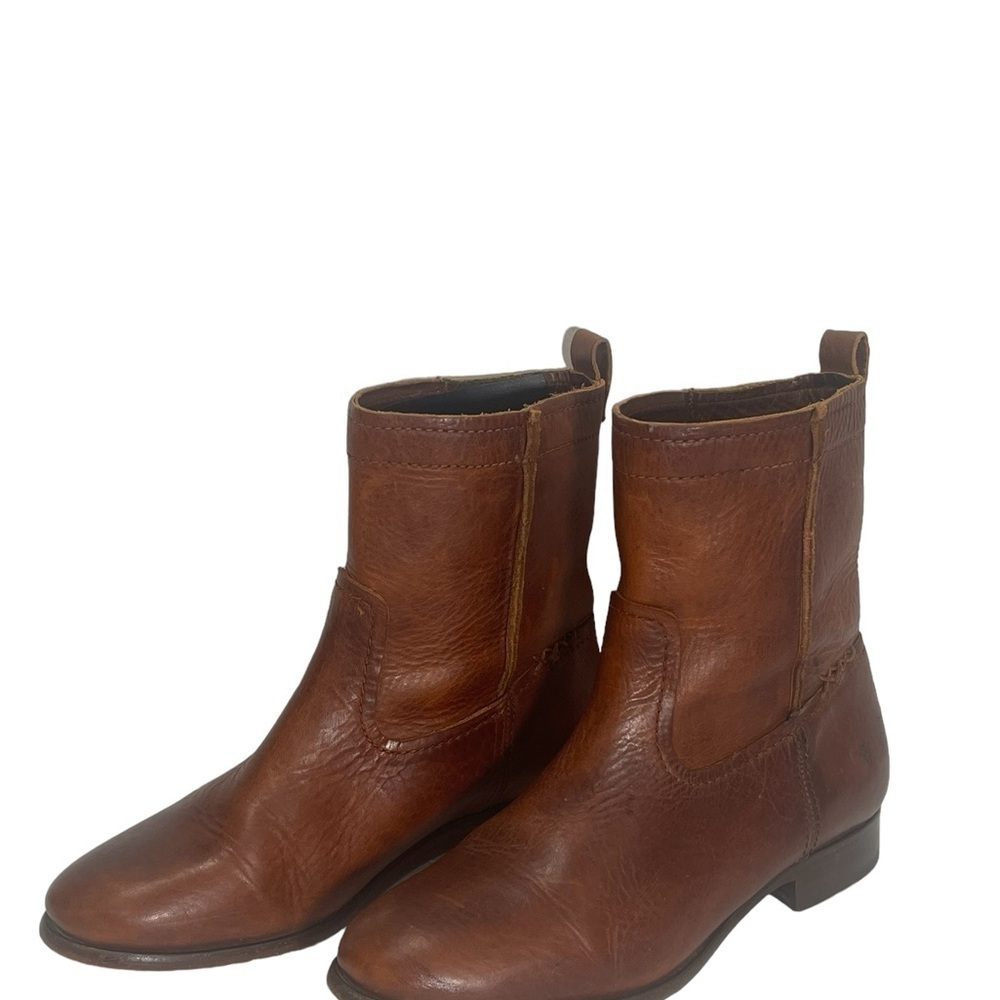 Frye Cara Short Women's Cognac Brown Leather Ankle Boot Pull On Size 8 B - Picture 3 of 14